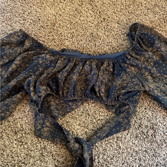 Altar'd State Blue Floral Smocked Crop Top - Picture 3 of 4